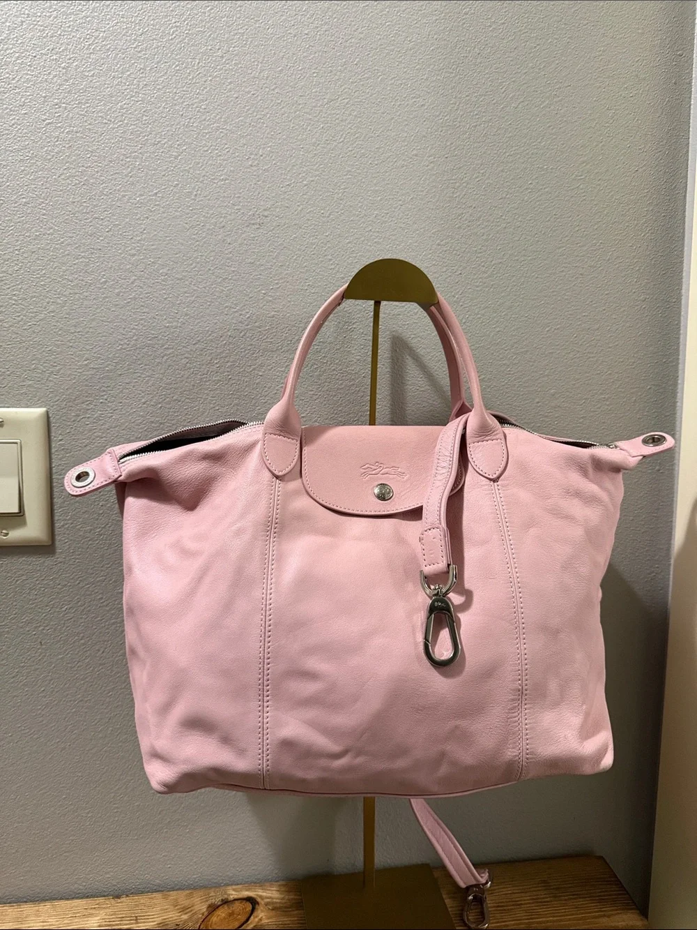 Longchamp Le Pliage Cuir Leather Shoulder Bag in Blush